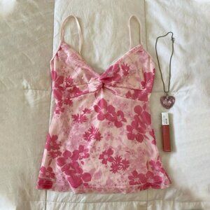 Retro Pink Y2K Flower Crop Top